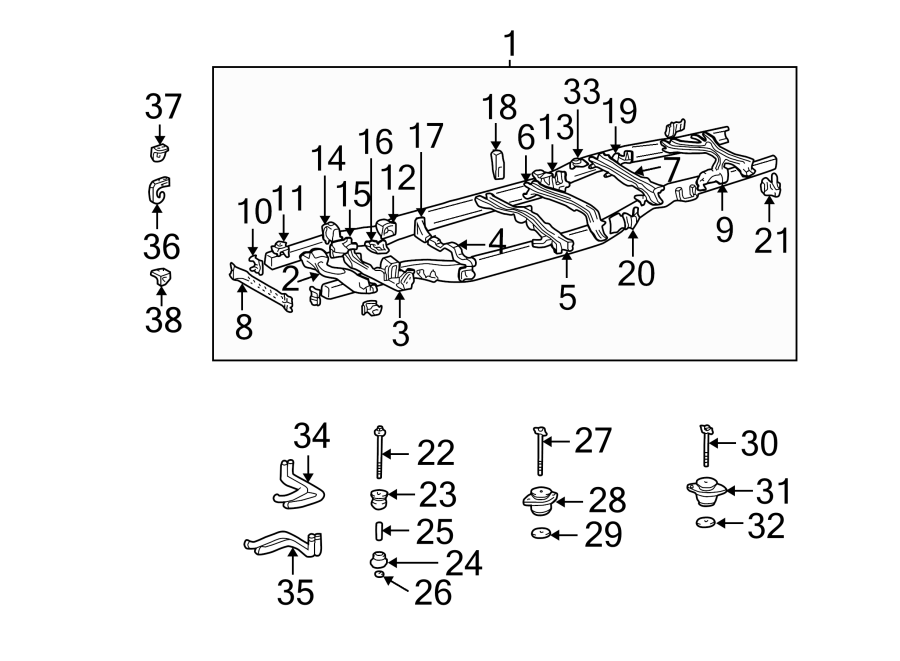 2000 TOYOTA TUNDRA Frame Crossmember. BASE, #1. FRAME ASSEMBLY, #1