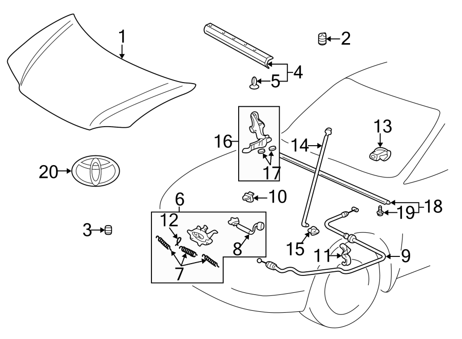 2006 Scion XB Rod. GROMMET. Clip. Hood. Support. Prop. Retainer. 2005 ...