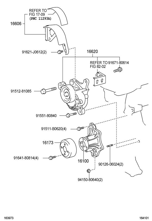 2004 TOYOTA HIGHLANDER Pulley. Bolt. Stud. Water. Pump. 2.4 LITER ...