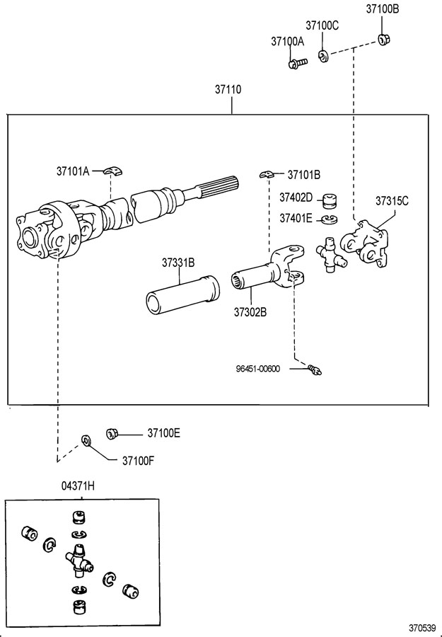 0437135050 - Toyota Spider kit, front propeller shaft universal joint ...