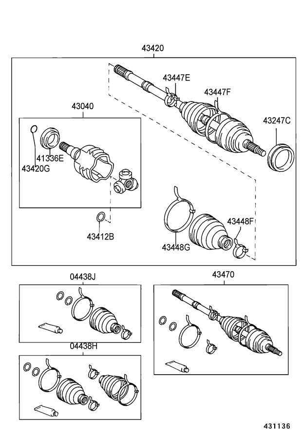 2000 toyota ECHO Cv joint kit - 4347049295 | Toyota Parts Overstock ...