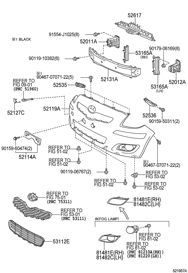 5213152280 - toyota Bumper Impact Bar (Front) | Toyota Parts Overstock ...