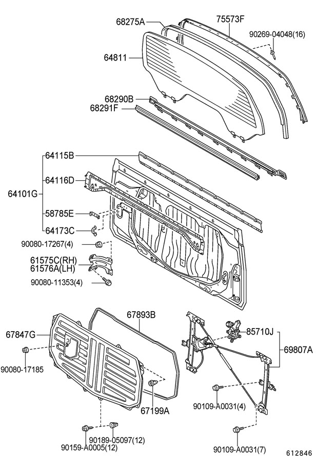 toyota TUNDRA Back Glass Seal. SLIDING VERTICAL WINDOW, W/POWER