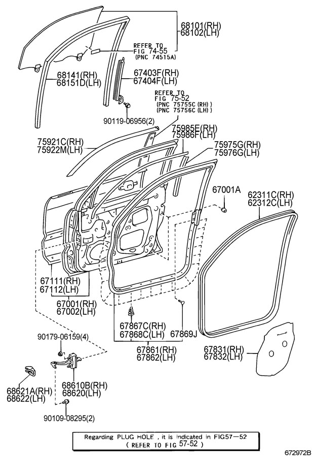 toyota CAMRY Weatherstrip. Clip. Retainer. Door. (Front, Upper, Lower ...