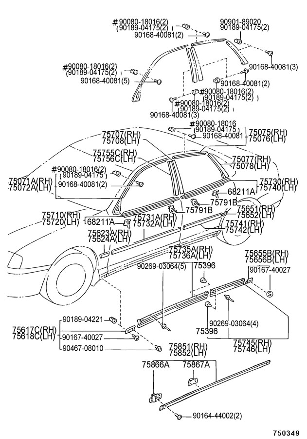 1998 TOYOTA AVALON Body side MOLDING. OBS. Beige. Leftbeige ...